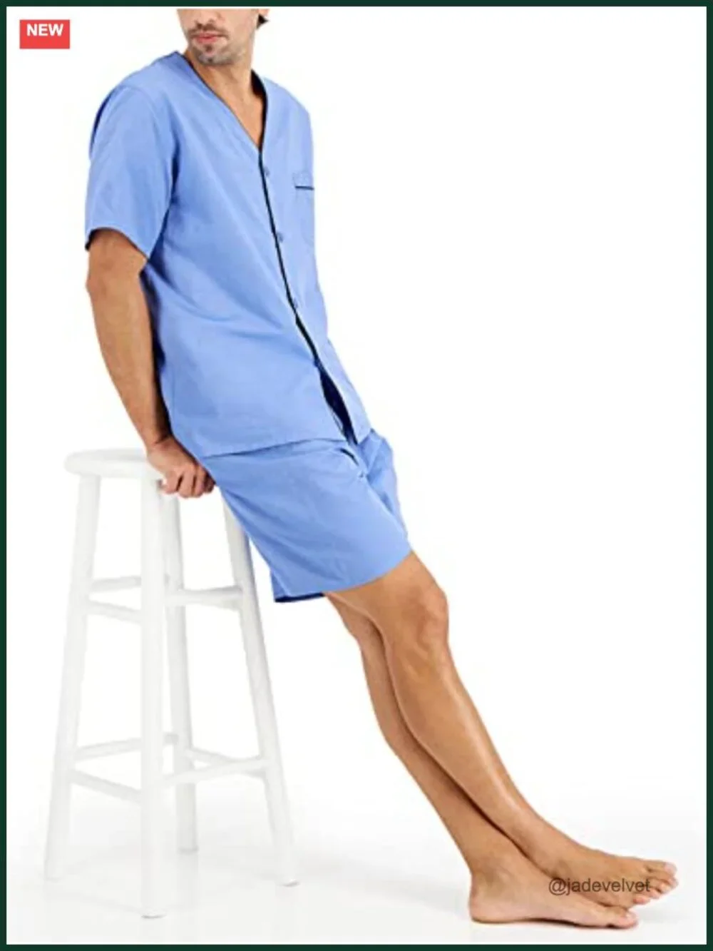 Men's Short Sleeve Pajama Set - Cotton Blend - Button Down Top & Shorts
